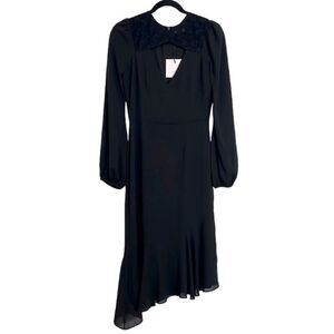 New Cooper St. Black Long Balloon Sleeve Asymmetric Cutout V Neck Dress Size 4